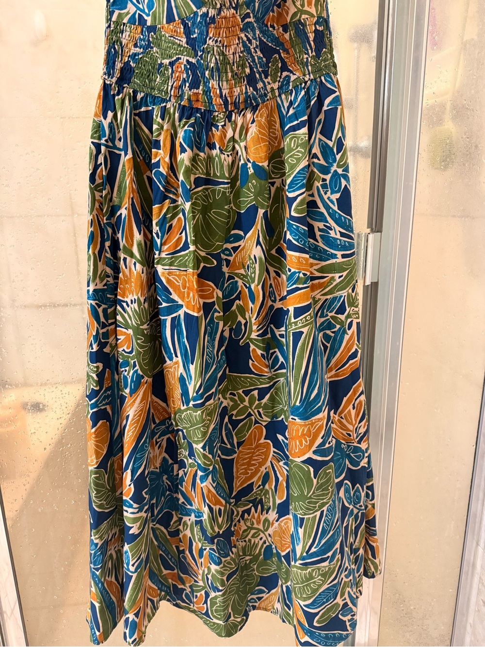 Dress Forum Navy Blue Tropical Midi Dress with Green Leaf Print - Picture 3 of 7